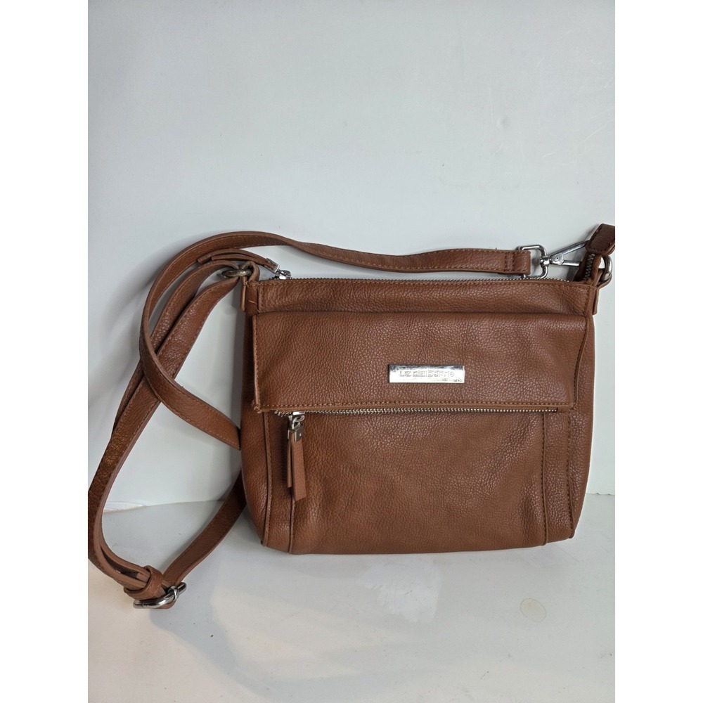Liz Claiborne Pebbled Faux Leather Crossbody Shoulder Bag Purse Brown Vintage‎